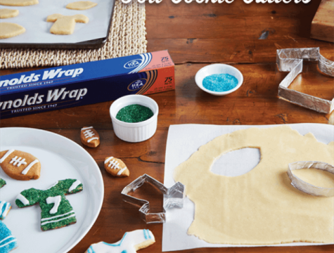 DIY foil cookie cutters shaped like footballs and jerseys
