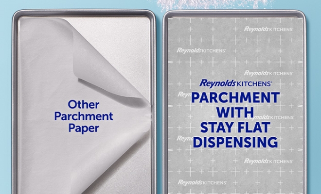 Two parchment lined baking sheets lying side by side