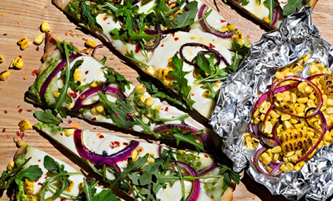 
Grilled Flatbread Pizzas with Avocado Pesto
