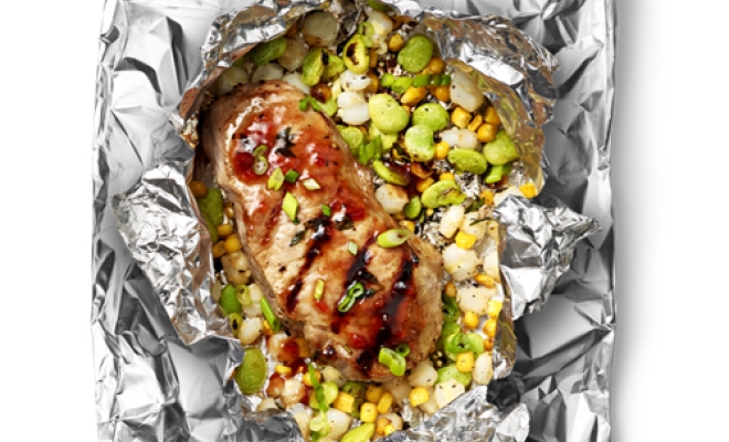 
Barbecue Pork Chop with Succotash Foil Packets
