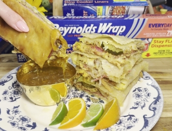 Cuban Sandwich Inspired Sheet Pan Quesadilla