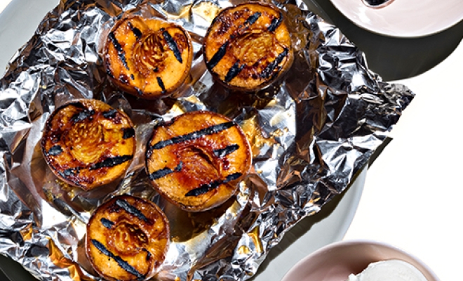 Grilled Eggplant and Peaches recipe