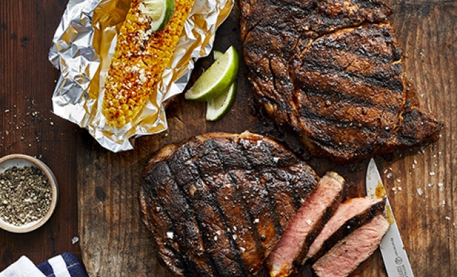
Grilled Spice-Rubbed Steak with Mexican Corn
