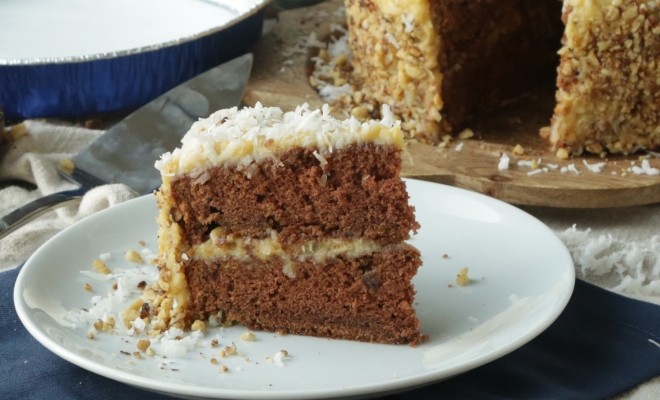 German Chocolate Cake with Broiled Coconut Frosting - Cooking With Carlee