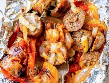 Foil Packet Cheesy Sausage and Peppers