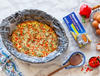 Slow Cooker Egg Casserole with Sausage, Bacon and Cheese