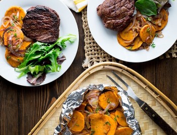 Moroccan-Rubbed Grilled Steak & Sweet Potatoes